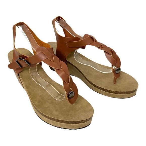 Jolimal Boho Leather Braided Cognac Wedge Sandals, Size 10 - Picture 2 of 13